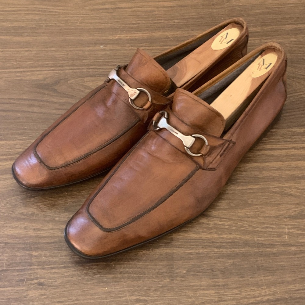 Magnanni 15804 Mens Size 11 Cognac Brown Leather Horsebit Loafers Made Spain